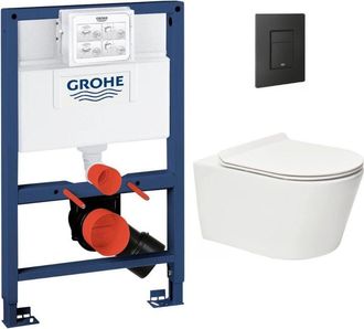 GROHE Conjunto Bastidor Rapid Sl + Inodoro Sin Brida Sat Brevis + Placa Negro Mate (rapidsl082-brevis-kf0) - Grohe