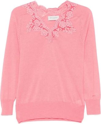 Ermanno Scervino Trui met V-hals - Dames - V-hals truien - Roze - S - Polyester - Truien & Vesten