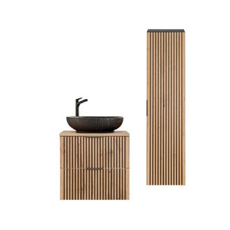 Petits Meubles Set de muebles con lavabo y columna estratificado marr&oacute;n negro