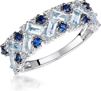 The Diamond Store Blue Topaz Sapphire and Diamond Stellato Ring in 9K White Gold