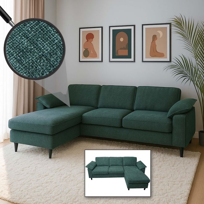 Mendler Sofa-Garnitur HWC-O71, Couch Ecksofa L-Form, Liegefläche Links/rechts, Stoff (320 g/m²) Holz 84x229x140cm - grau-grün ab 491,99 €