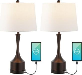 Jonathan Y Designs Cooper 26 Classic French Country Iron LED Table Lamp with USB Charging Port in Oil Rubbed Bronze at Nordstrom