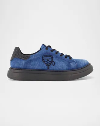 Karl Lagerfeld Men & apos;s Karl Head Denim and Leather Low-Top Sneakers