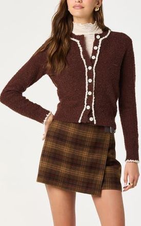 ASTR the Label Contrast Stitch Cardigan in Brown at Nordstrom Rack, Size X-Small