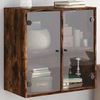 vidaXL Mueble De Pared Puertas De Vidrio Roble Ahumado 68x37x68,5 Cm Vidaxl
