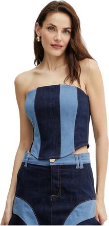 Fracomina Tops, Dames, Blauw, M, Katoen, Bustier Slim Fit