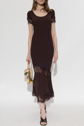 Self Portrait Dress With Lace Inserts, Womens, Brown
