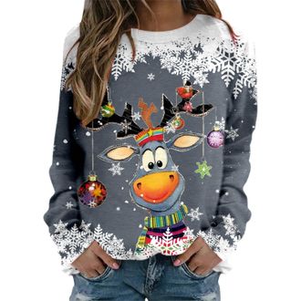 Generic Christmas Jumpers for Women Long Sleeve Sweatshirts Xmas Tree Jumper Funny Wine Glass Reindeer Santa Claus Graphic Print Sweatshirt Novelty Merry Chri
