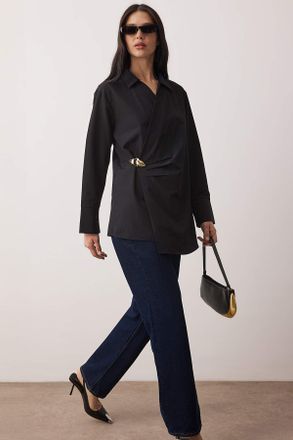 Trendyol Modest Dames Zwart Effen Lang Regular fit Modest Overhemden