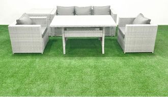 Fimous Garden Dining Set Outdoor Rattan Furniture Set with Sofa Dining Table 2 Chairs Side Table Light Grey Mixed - Fimous