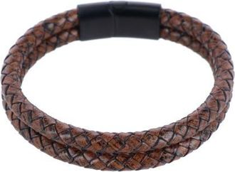 Trafalgar Store Loose Fit Simple 2 Band Braided Secure Clasp Leather Bracelet in Brown at Nordstrom