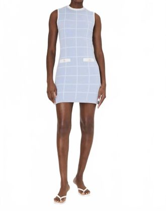 French Connection Check Sleeveless Crew Mini Dress In Sky Blue/ Summer White