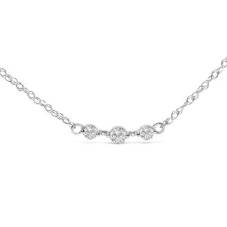 House of Brilliance Sterling Silver 1/5 Cttw Lab Grown Diamond 3 Stone Station Necklace