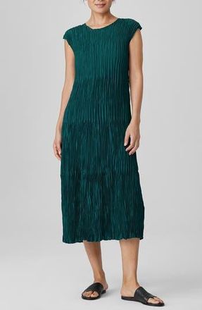 Eileen Fisher Pleated Tiered Silk Midi Dress in Agean at Nordstrom Rack, Size X-Large