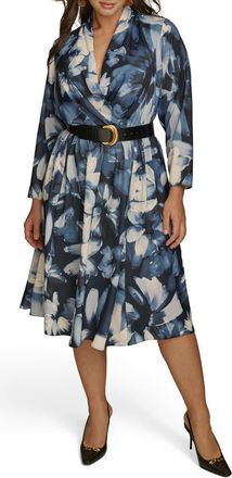 DKNY Abstract Floral Belted Midi Dress in Nightfall Multi at Nordstrom, Size 20W