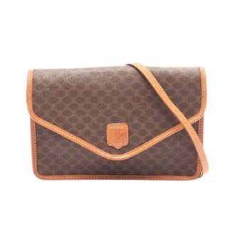Celine Pre-owned Cross Body Bags, female, Brown, Size: ONE SIZE Pre-owned Macadam Coated Canvas Leather Shoulder Bag