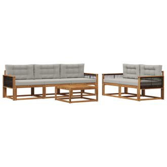 vidaXL Conjunto De Sof&aacute;s De Exterior 6 Pcs Natural Y Gris Claro Vidaxl