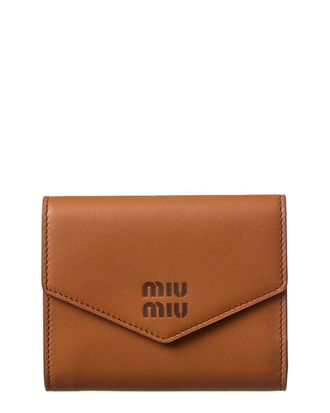 MIU MIU Studded Brown Leather Zip Around Wallet Clutch cheapest Logo Accordion Boho Glam