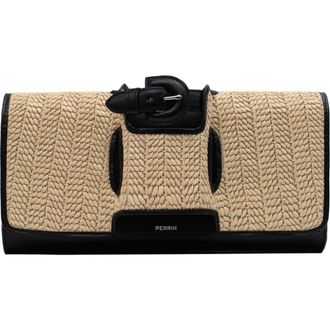 Perrin Paris La Parisienne Clutch Raphia in Raphia Beige /Black at Nordstrom