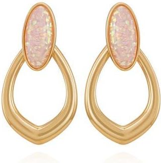 Vince Camuto Faux Stone Doorknocker Earrings in Goldtone/Pink Opal at Nordstrom Rack