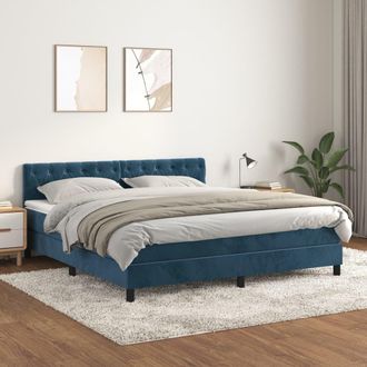 vidaXL Cama Box Spring Con Colch&oacute;n Terciopelo Azul Oscuro 160x200 Cm Vidaxl