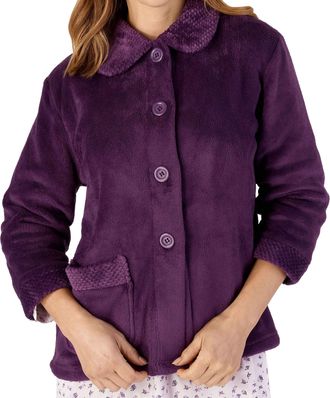 Slenderella Ladies 3/4 Sleeve X Large Soft Purple Soft Coral Fleece Button Up Bed Jacket Coat Size 20 22