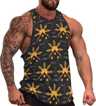 Generic Tribal Philippines Filipino U.S. Flag Mens Activewear Sleeveless Tops Muscle Workout Tank Shirts Gym Fitness T-Shirts Vest L