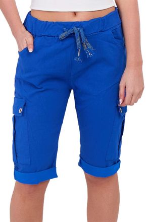 Generic AFR Womens Italian Magic Cargo Shorts, Ladies Summer Casual Stretch Fit Drawstring Waist Combat Shorts Roll-Up Knee Length Utility Pants (Royal Blue, 