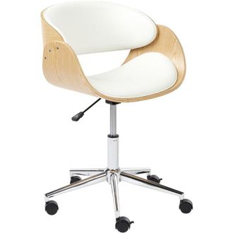 Beliani Beliani - Stylish Office Chair Adjustable Swivel Function Plywood Faux Leather Seat Light Wood and White Palatka