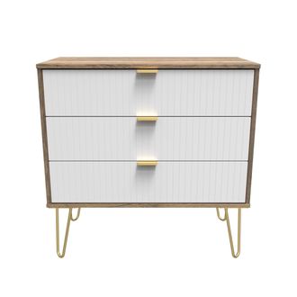 Welcome Furniture Breda Ready Assembled 3 Drawer Chest in White Matt & Vintage Oak - Welcome Furniture | TJ Hughes