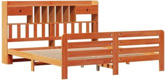 vidaXL Cama Con Estanter&iacute;a Sin Colch&oacute;n Madera Maciza Marr&oacute;n 200x200 Cm Vidaxl