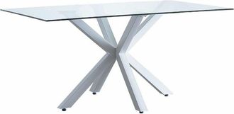 Home Heavenly Mesa Comedor Cristal Templado Xian, 160x90 Cm, Patas Metal Doble X. Color: Transparente - Blanco - Home Heavenly