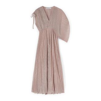 Motivi Metallic Pliss&eacute; Lange Jurk - Dames - Avondkleed - Roze - S - Polyester - Kleedjes