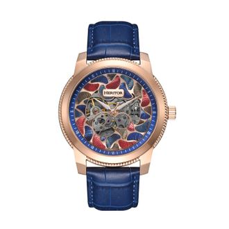 Heritor Mens Emmanuel Semi-Skeleton Leather-Band Watch - Blue Stainless Steel - One Size