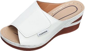 Generic Thick Soled Casual Slippers For Women Open Toed Solid Color Sandals for Women Low Heel Comfortable Platform Sandals Outdoor Wedges Shoes (White, 10.5)