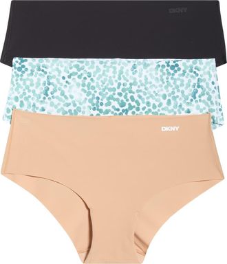 DKNY Litewear Cut Anywhere Assorted 3-Pack Hipster Briefs in Black/glow/watercolor Dot at Nordstrom, Size X-Large