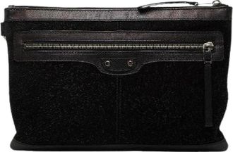Balenciaga Pre-owned Clutches, male, Black, Size: ONE SIZE Pre-owned Classic Clip M Suede Leather Clutch Bag