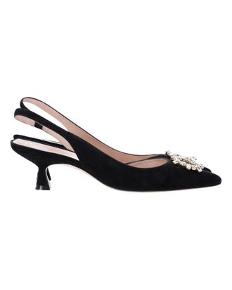 Stuart Weitzman Pre-owned Womens Slingback Kitten Heel Pumps in Black Suede - Size UK 5.5