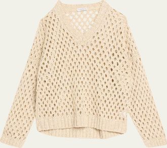 Brunello Cucinelli Sequined Open-Knit Silk Sweater