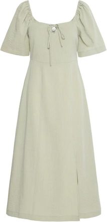 Ichi Feminine Thee Jurk met Pofmouwen - Dames - Casual kleedjes - Groen - M - Kleedjes