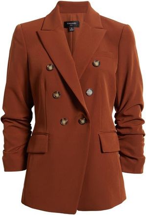 Tahari by ASL Double Breasted Ruched Blazer in Cinnamon at Nordstrom, Size 14P