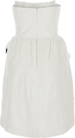 Shushu/Tong Womens Strapless Linen Dress With Floral Appliqu&eacute; White