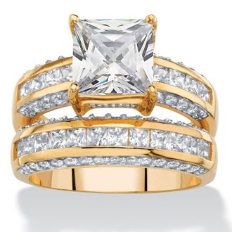 Palm Beach Jewelry Princess-Cut Cubic Zirconia Channel-Set Bridal Ring Set in 14k Gold-plated