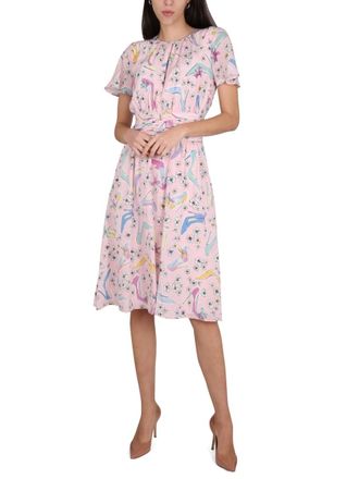 Moschino Womens Heels And Flowers Dress - Coral Silk - Size EU 40 (Womens)