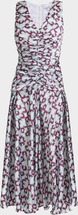 Santorelli Eden Graphic-Print Ruched Midi Dress