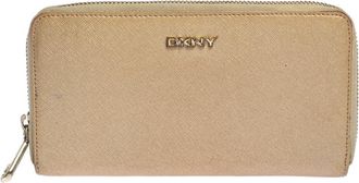 DKNY Dkny Metallic Beige Leather Zip Around Wallet