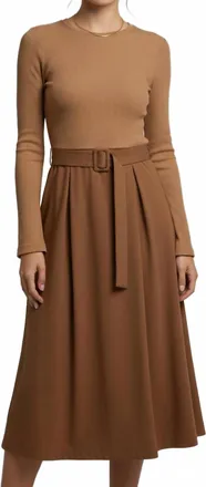 She + Sky Knit On Cotton Dress In Brown