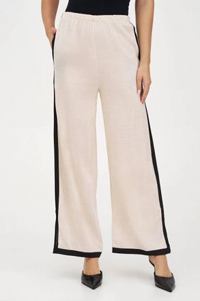M Made in Italy Flowy Pants With Side Stripe In Oat Combo