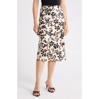 Renee C Floral Satin Midi Skirt in Beige at Nordstrom Rack, Size X-Large