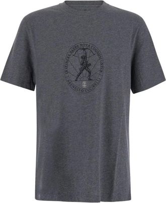 Brunello Cucinelli T-shirt van katoenen jersey met ronde hals en print - Heren - T-shirts - Grijs - M - Katoen - Tops